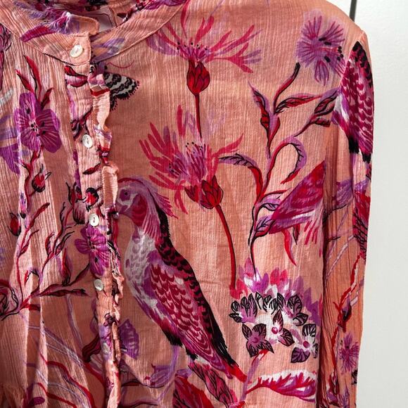 Banjanan Chrissie Buttondown Shirt in Jubilee Tropical Pink Bird Print Size XXL - Picture 5 of 7